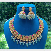 Amoliya Jewels Traditional Gold Plated Pota And Beads Temple Necklace Set