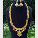 Amoliya Jewels Gold Plated Temple Pearls And Meenakari Long Necklace Set