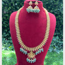 Amoliya Jewels Gold Plated  Pota And Temple Pearls Long Necklace Set