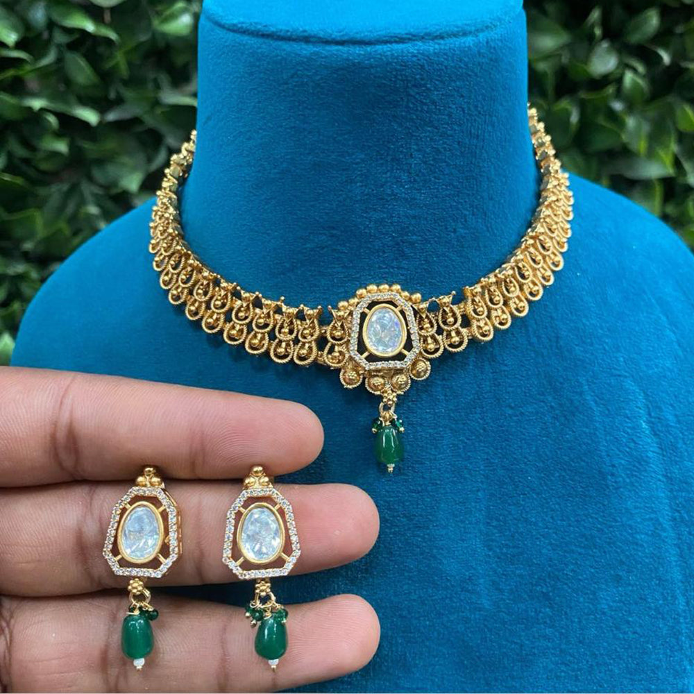 Amoliya Jewels Elegant Gold-Plated Crystal Necklace Set
