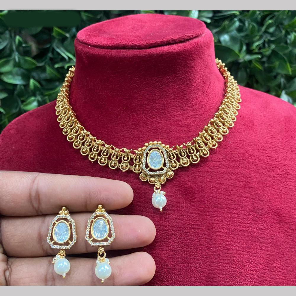 Amoliya Jewels Elegant Gold-Plated Crystal Necklace Set