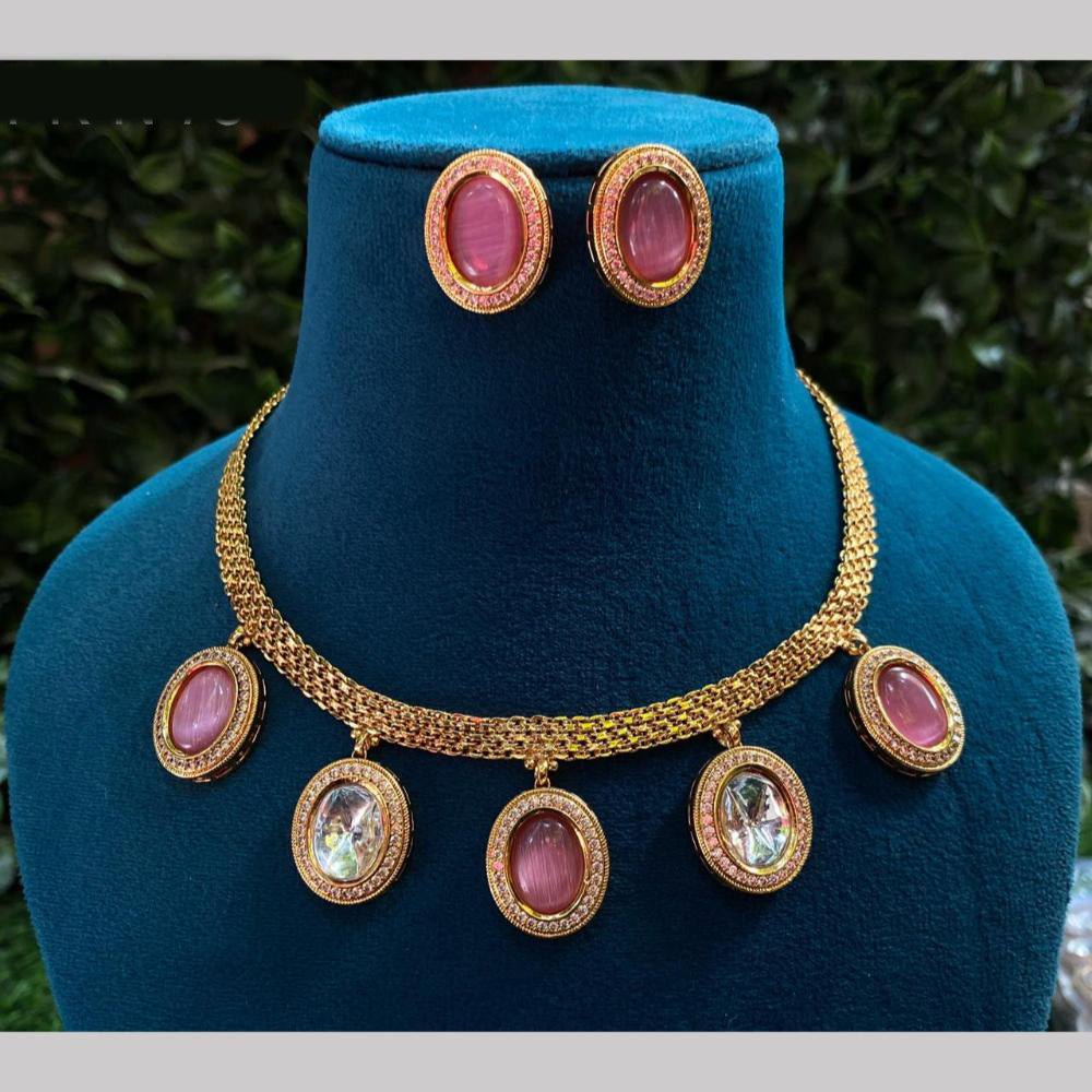 Amoliya Jewels Elegant Gold-Plated Crystal Necklace Set