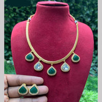 Amoliya Jewels Elegant Gold-Plated Crystal Necklace Set