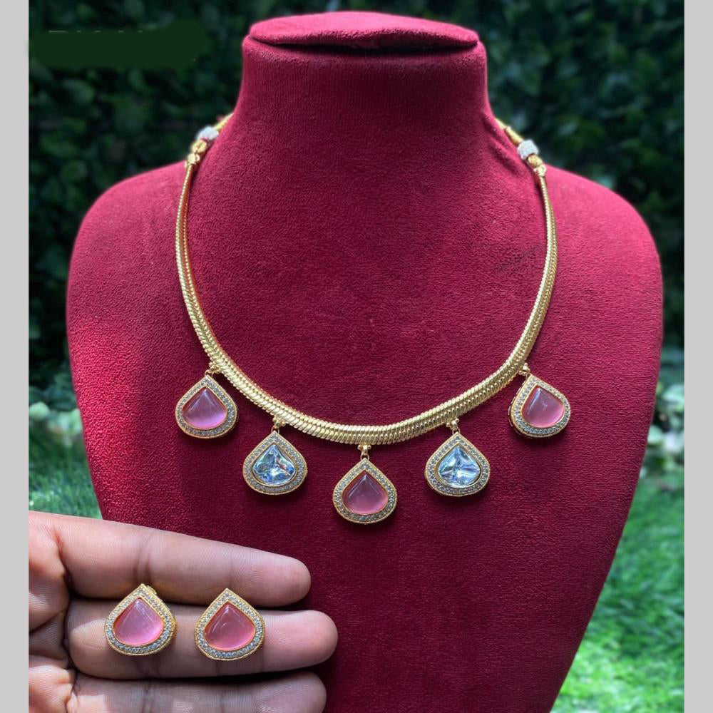 Amoliya Jewels Elegant Gold-Plated Crystal Necklace Set