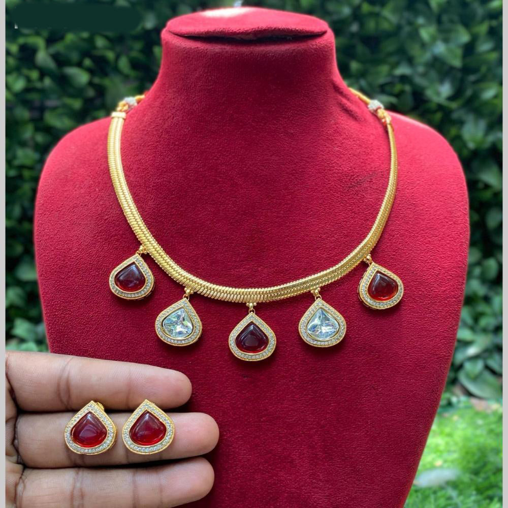 Amoliya Jewels Elegant Gold-Plated Crystal Necklace Set