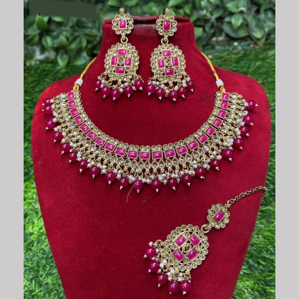 Amoliya Jewels Elegant Gold-Plated Crystal Necklace Set