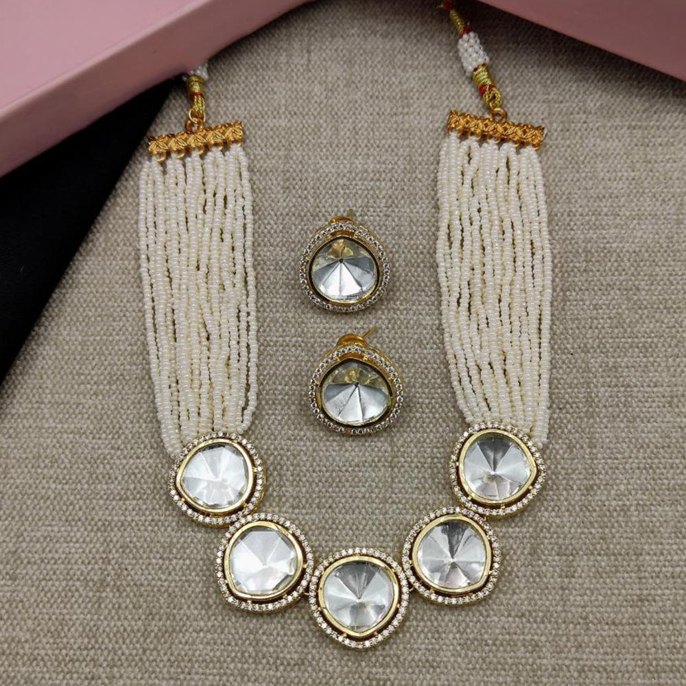 Amoliya Jewels Gold Plated Polki Kundan And Pearl Necklace Set