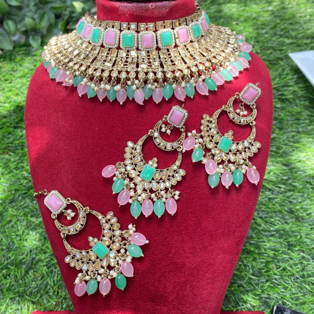 Amoliya Jewels Gold Plated Polki Kundan Pota Stone And Beads Necklace Set