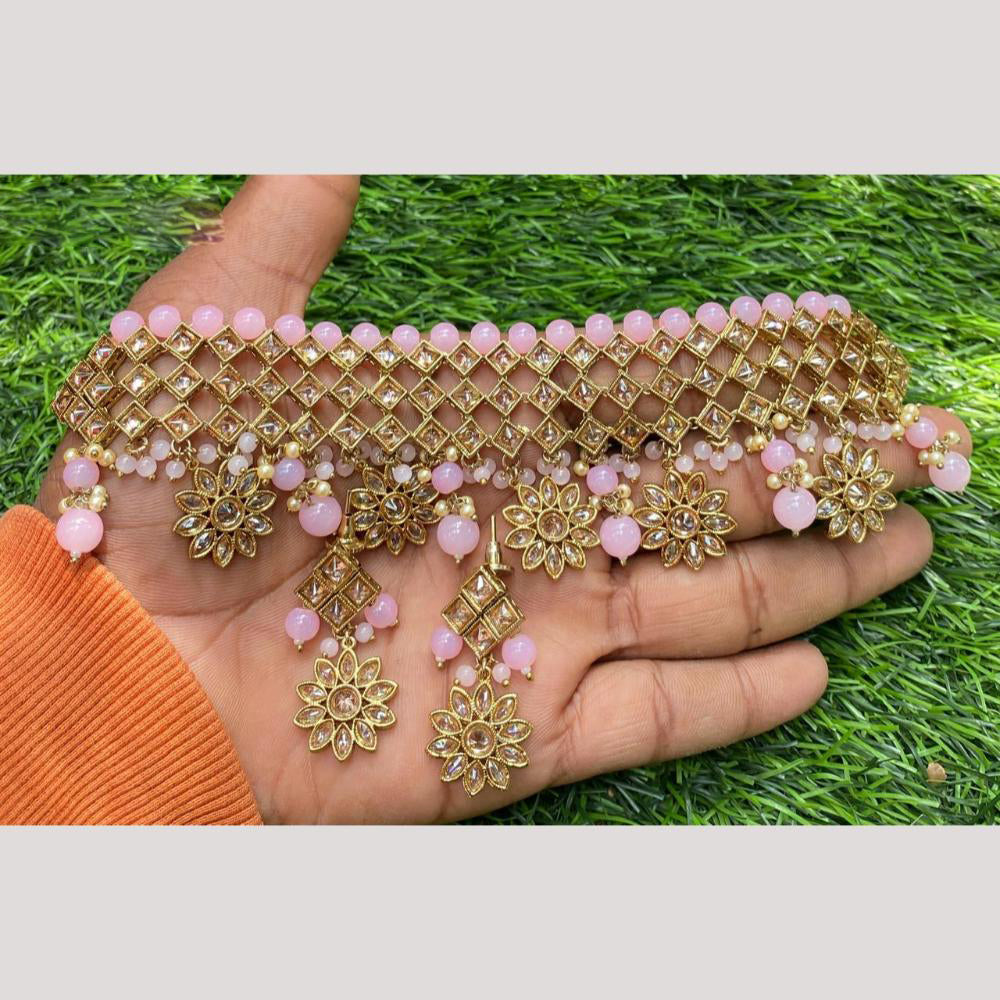 Amoliya Gold Plated Designer Crystal And Beads Choker Necklace Set