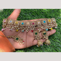 Amoliya Gold Plated Designer Crystal And Beads Choker Necklace Set