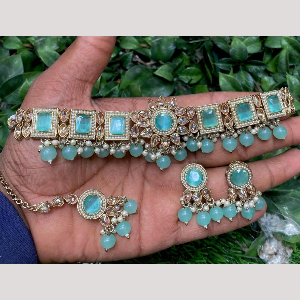 Amoliya Gold Plated Designer Crystal And Beads Choker Necklace Set