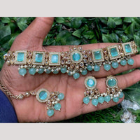 Amoliya Gold Plated Designer Crystal And Beads Choker Necklace Set