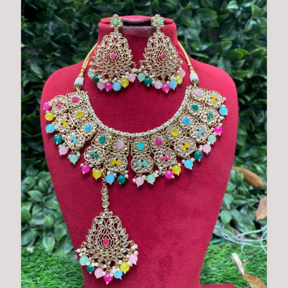Amoliya Gold Plated Designer Crystal And Beads Choker Necklace Set