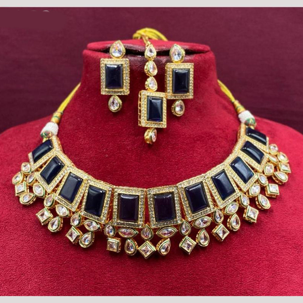 Amoliya Gold Plated Designer Crystal And Beads Choker Necklace Set