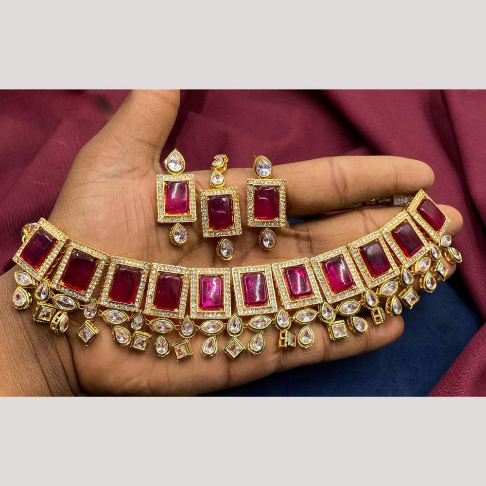 Amoliya Gold Plated Designer Crystal And Beads Choker Necklace Set