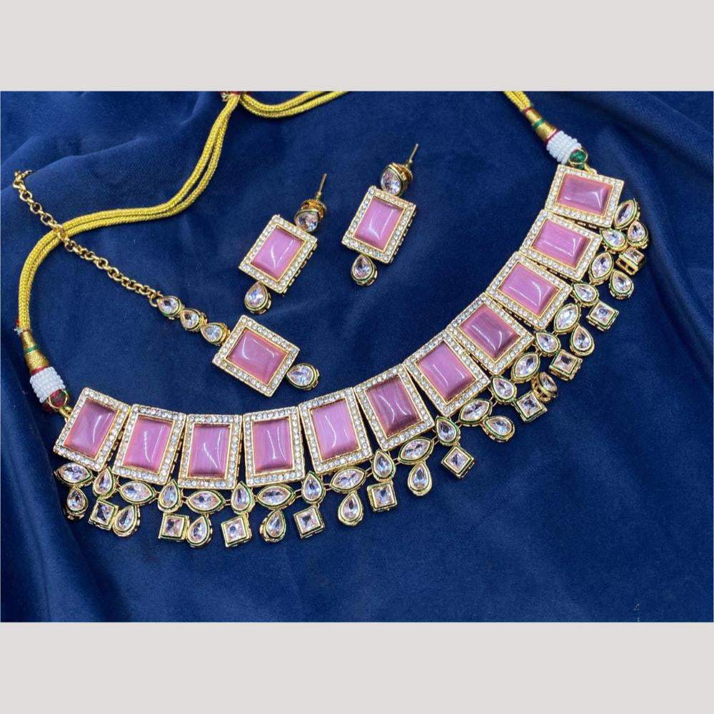 Amoliya Gold Plated Designer Crystal And Beads Choker Necklace Set