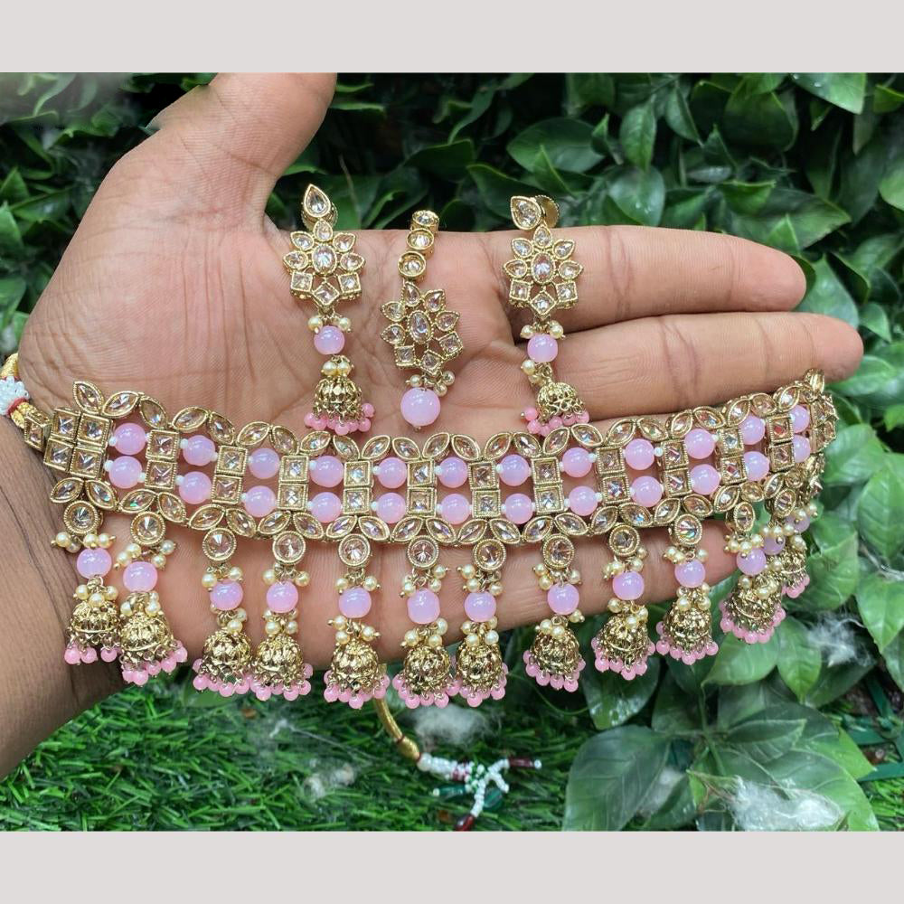 Amoliya Gold Plated Designer Crystal And Beads Choker Necklace Set