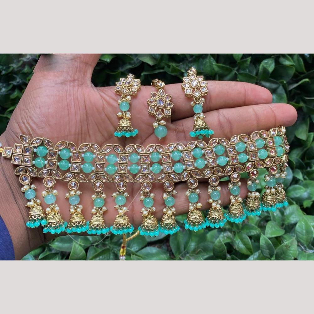 Amoliya Gold Plated Designer Crystal And Beads Choker Necklace Set