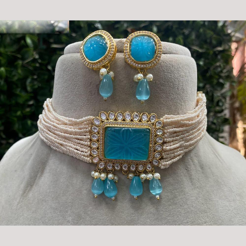 Amoliya Jewels Gold Plated Kundan Stone And Pearl Choker Necklace Set