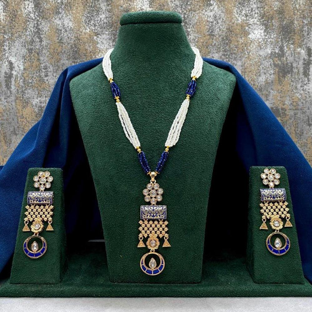Amoliya Jewels Gold Plated Kundan Stone And Pearl Long Necklace Set