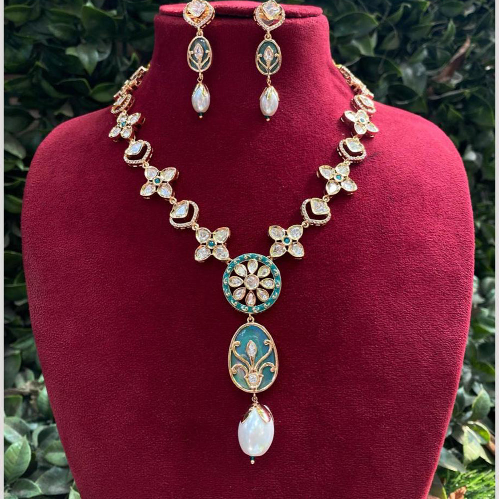 Amoliya Jewels Gold Plated Polki Kundan Meenakari Necklace Set