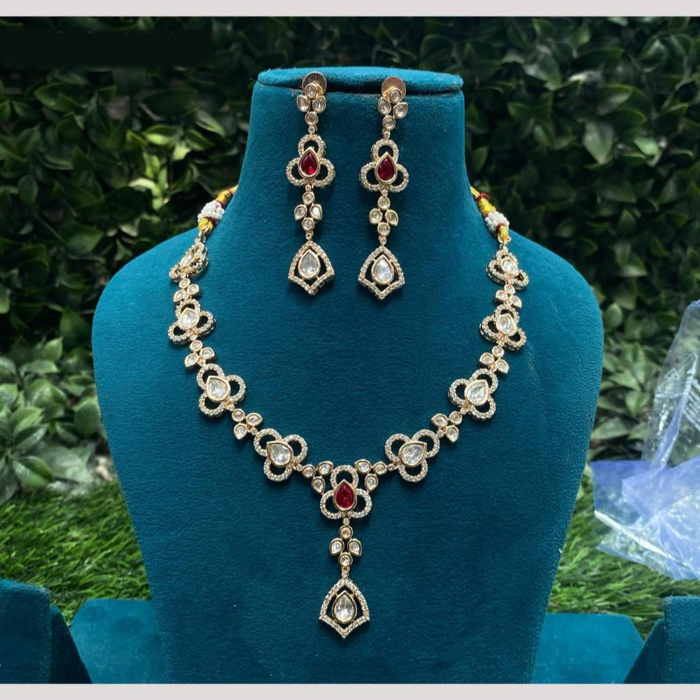 Amoliya Jewels Gold Plated Polki Kundan Necklace Set