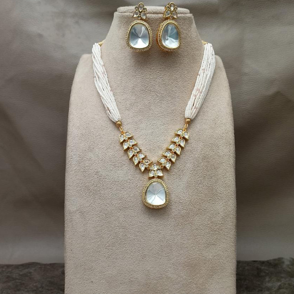 Amoliya Jewels Gold Plated Polki Kundan Stone And Pearl Necklace Set