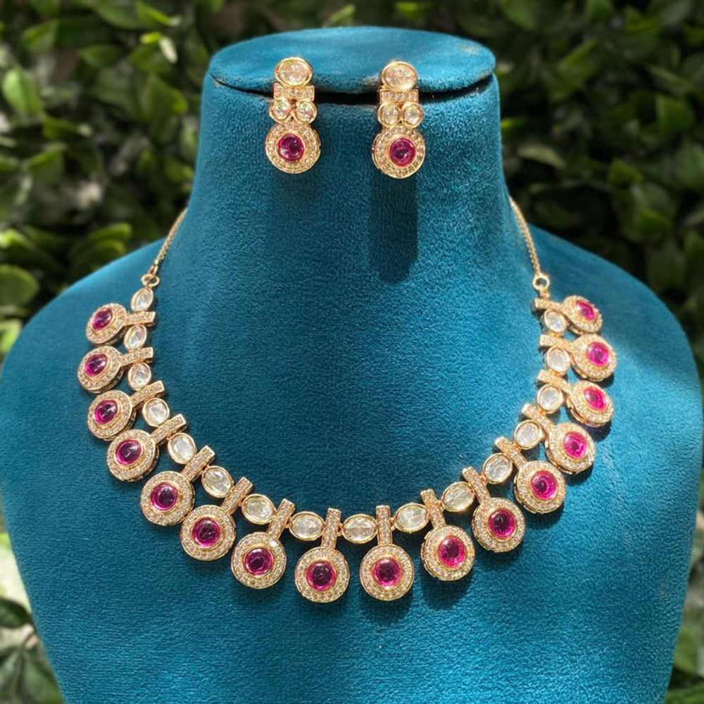 Amoliya Jewels Gold Plated Polki Kundan Necklace Set