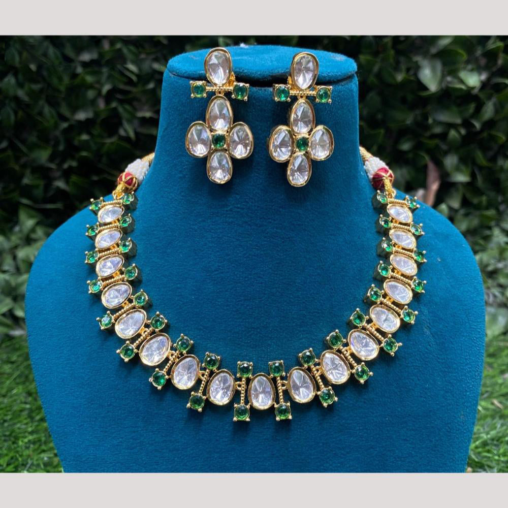 Amoliya Jewels Gold Plated Polki Kundan Necklace Set