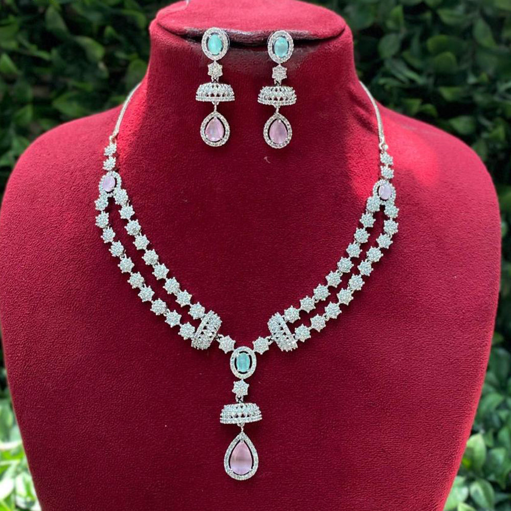 Amoliya Jewels Gold Plated American Diamond Necklace Set