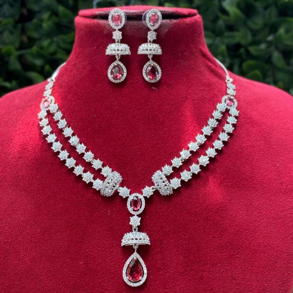 Amoliya Jewels Gold Plated American Diamond Necklace Set