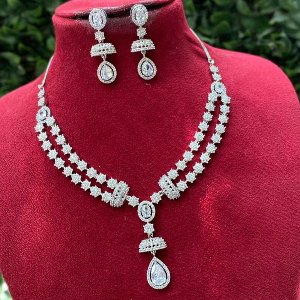 Amoliya Jewels Gold Plated American Diamond Necklace Set