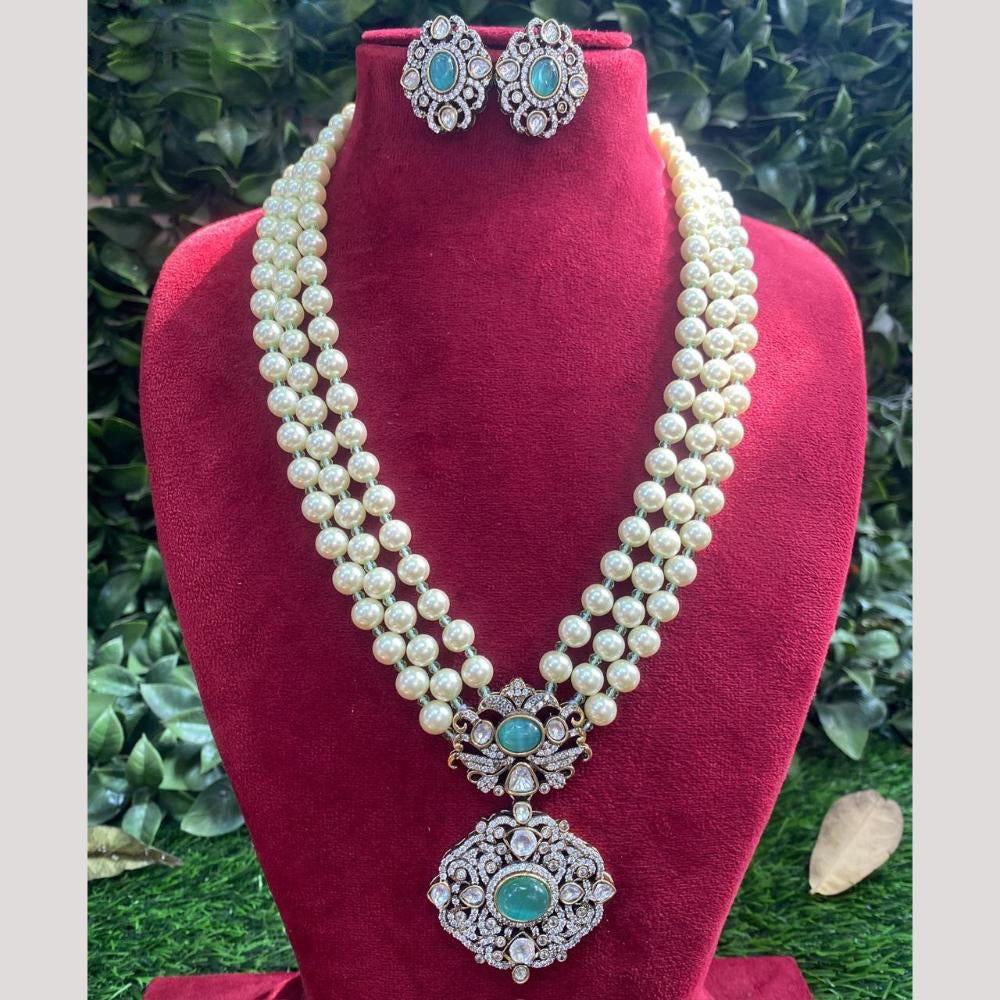 Amoliya Jewels Gold Plated Polki Kundan Stone And Pearl Long Necklace Set