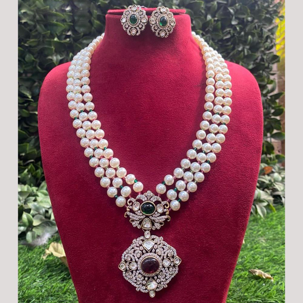 Amoliya Jewels Gold Plated Polki Kundan Stone And Pearl Long Necklace Set