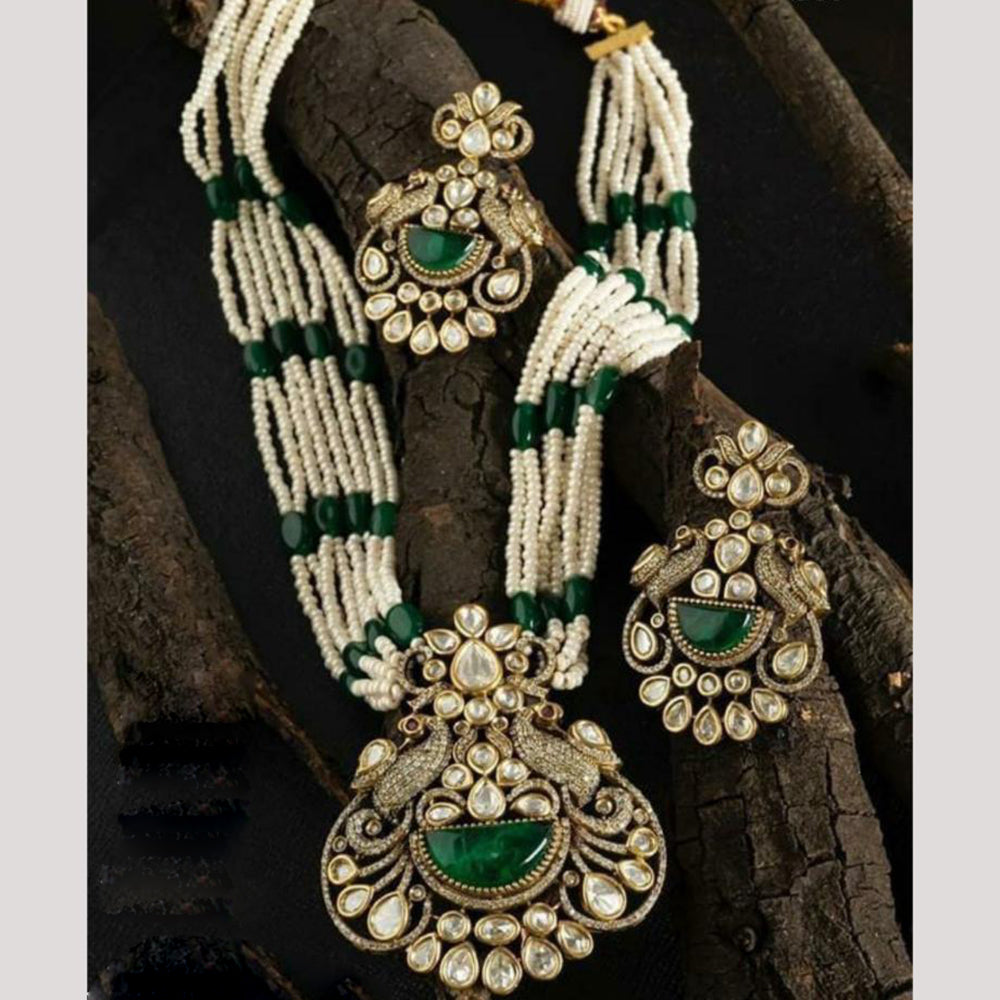 Amoliya Jewels Gold Plated Polki Kundan Stone And Pearl Long Necklace Set