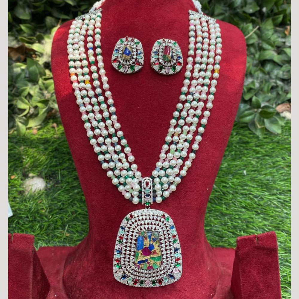 Amoliya Jewels Gold Plated Druzy Stone And Beads Long Necklace Set