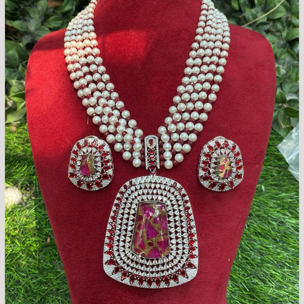 Amoliya Jewels Gold Plated Druzy Stone And Beads Long Necklace Set