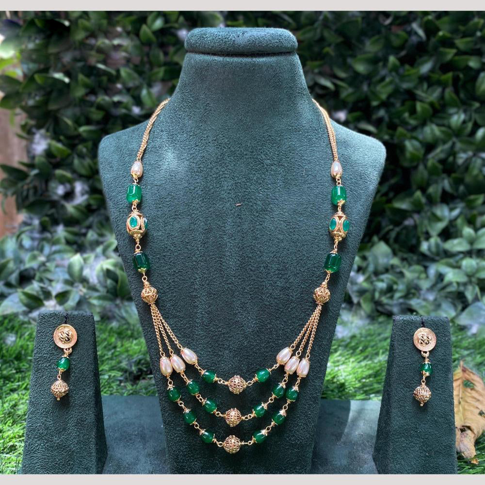 Amoliya Jewels Gold Plated Pota Stone And Beads Long Necklace Set