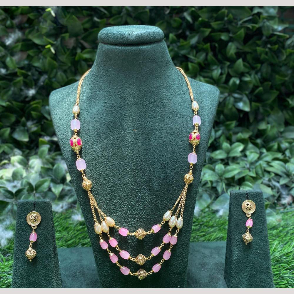 Amoliya Jewels Gold Plated Pota Stone And Beads Long Necklace Set