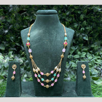 Amoliya Jewels Gold Plated Pota Stone And Beads Long Necklace Set