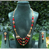 Amoliya Jewels Gold Plated Pota Stone And Beads Long Necklace Set