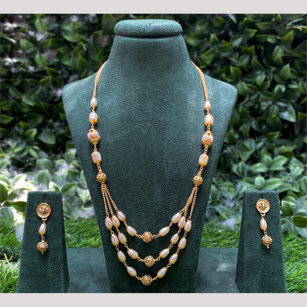 Amoliya Jewels Gold Plated Pota Stone And Beads Long Necklace Set
