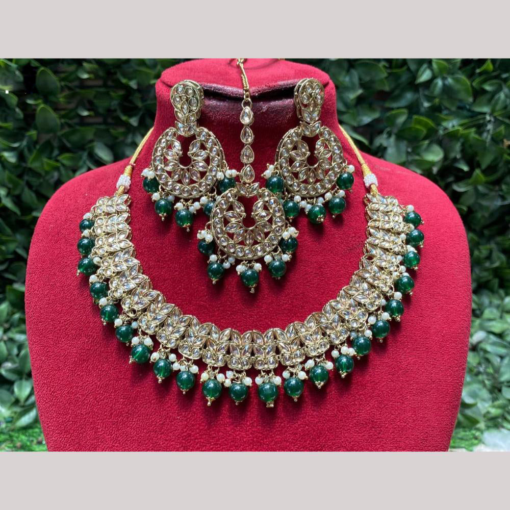 Amoliya Jewels Elegant Gold-Plated Crystal And Beads Necklace Set