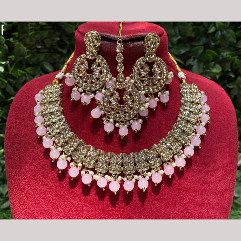 Amoliya Jewels Elegant Gold-Plated Crystal And Beads Necklace Set