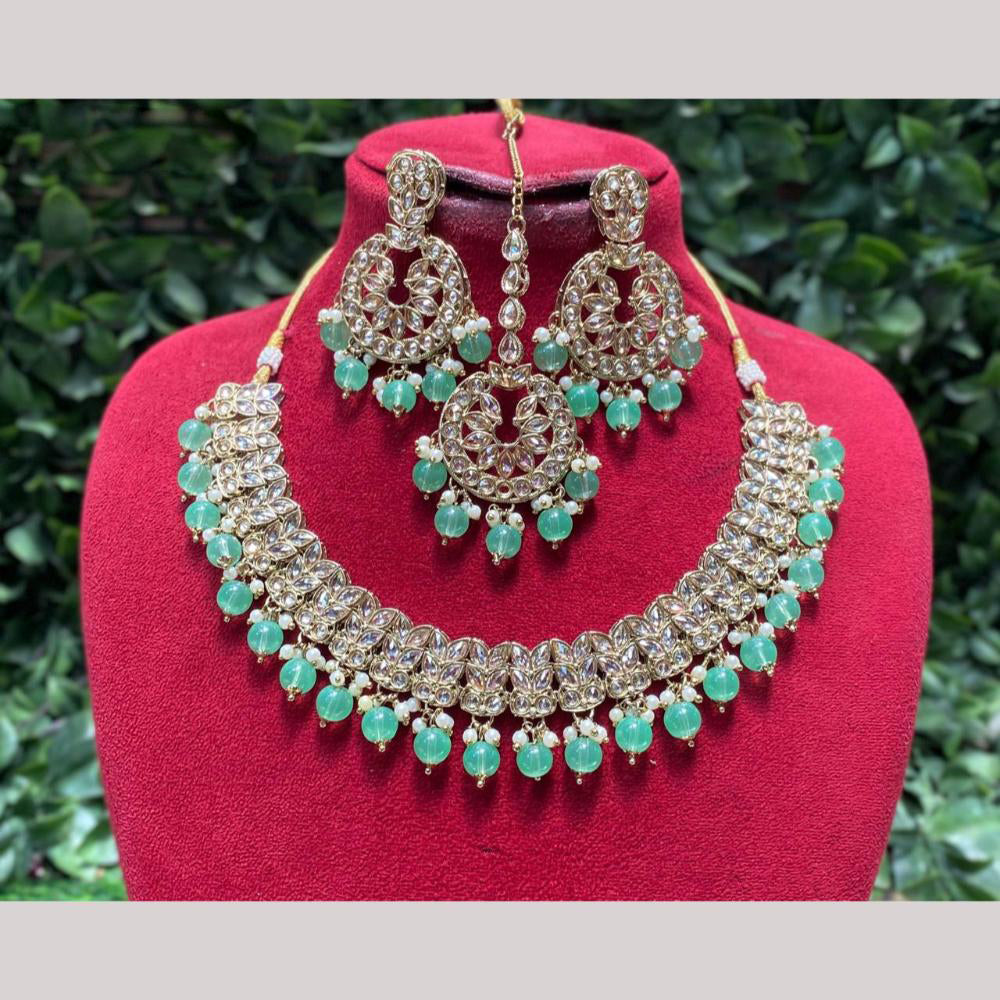 Amoliya Jewels Elegant Gold-Plated Crystal And Beads Necklace Set