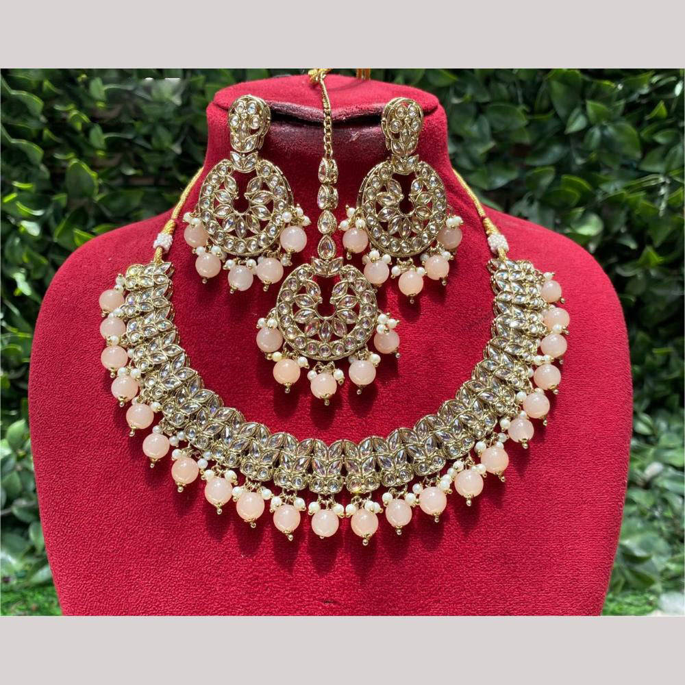 Amoliya Jewels Elegant Gold-Plated Crystal And Beads Necklace Set