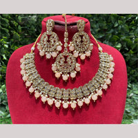 Amoliya Jewels Elegant Gold-Plated Crystal And Beads Necklace Set