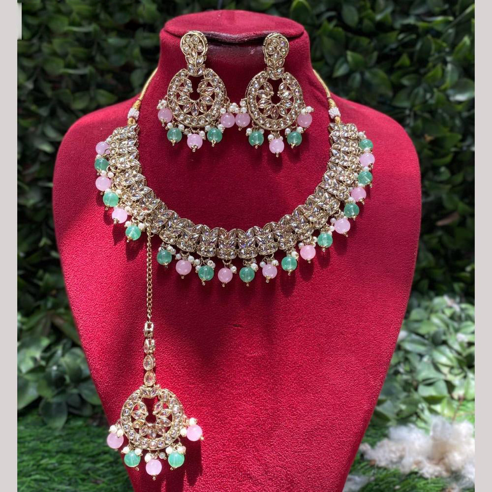 Amoliya Jewels Elegant Gold-Plated Crystal And Beads Necklace Set