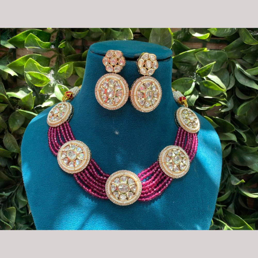 Amoliya Jewels Gold Plated Polki Kundan And Beads Necklace Set