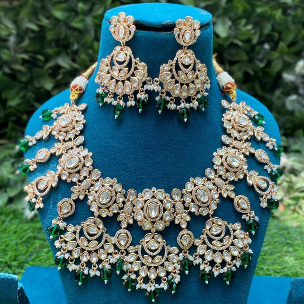 Amoliya Jewels Elegant Gold-Plated Crystal And Beads Necklace Set